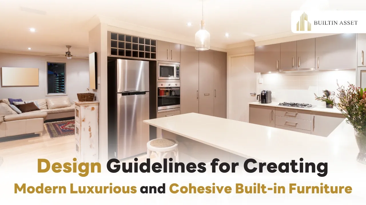 An image showcasing modern and luxurious built-in furniture inside a home, emphasizing the use of high-quality materials and sleek, elegant designs